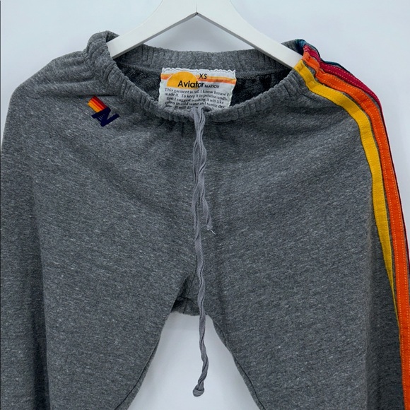 Aviator Nation Gray Joggers with Rainbow Side Stripe 5 SWEATPANTS - Size XSmall - Picture 5 of 14